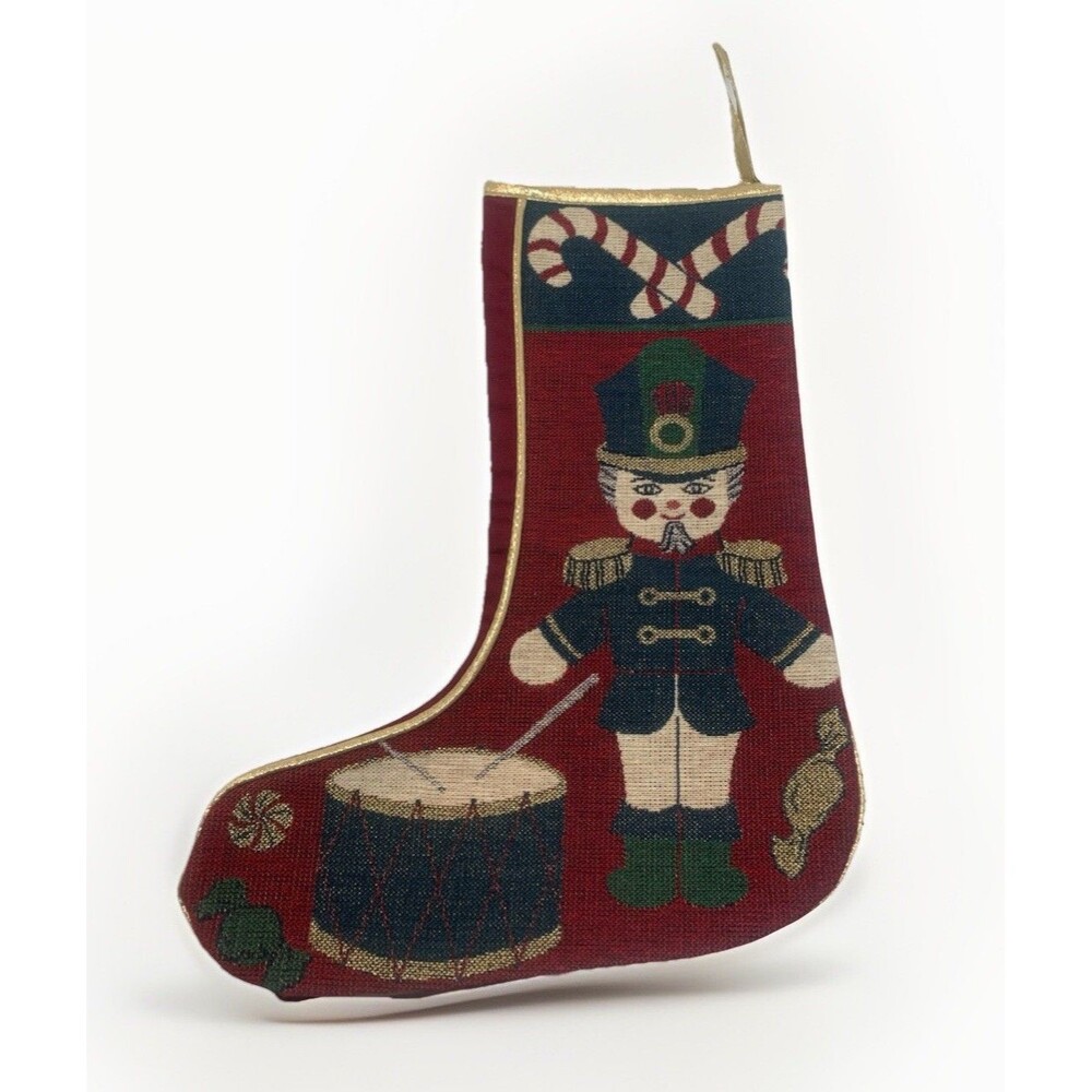 Vintage Needlepoint Christmas Stocking Drummer Soldier Decorative Holiday Gift